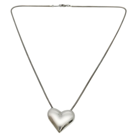 Tiffany & Co Sterling Silver Puffy Heart Pendant Snake Chain Necklace #20141 - Picture 2 of 10